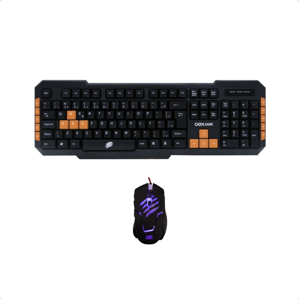 Kit Teclado E Mouse Led 6 Botoes Brave OEX Game TM303  Padrão ABNT2 Conexão USB