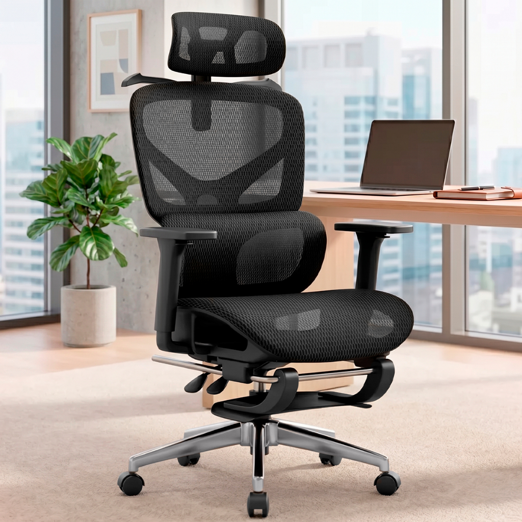 Cadeira Escritorio Ergonomica Giratoria Apoio Cabeca Suporte Lombar Apoio Pes Reclinavel Nienz
