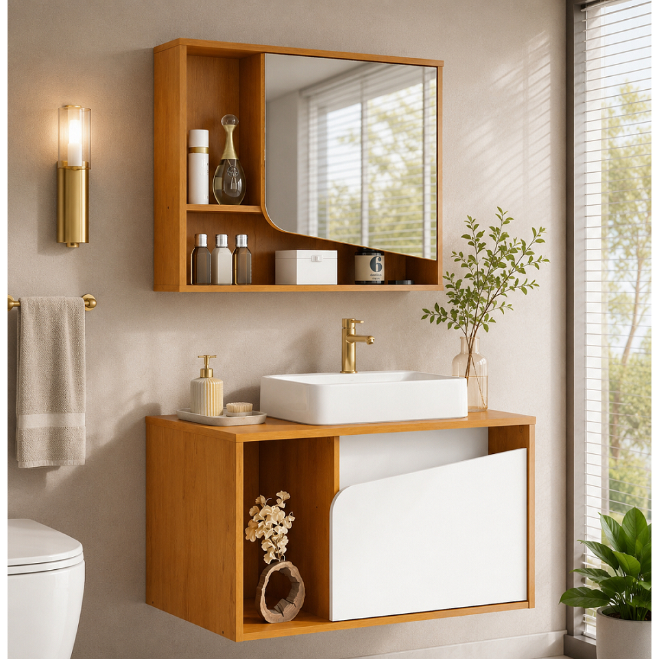 Conjunto para Banheiro Completo com Gabinete + Espelheira + Cuba Conjunto Suspenso Moderno Elegante