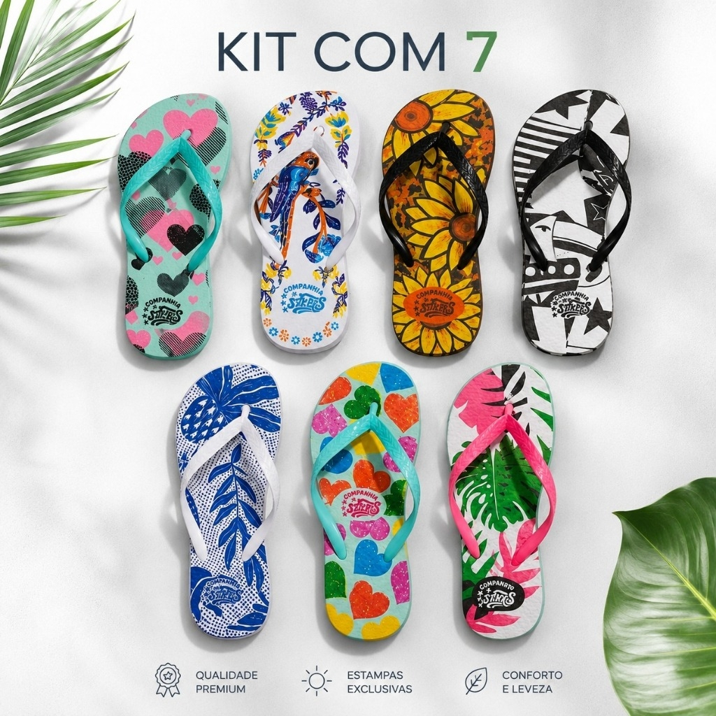 Kit 7 Pares Chinelo Feminino Estampado Chinela Confortável Macio Leve Antiderrapante