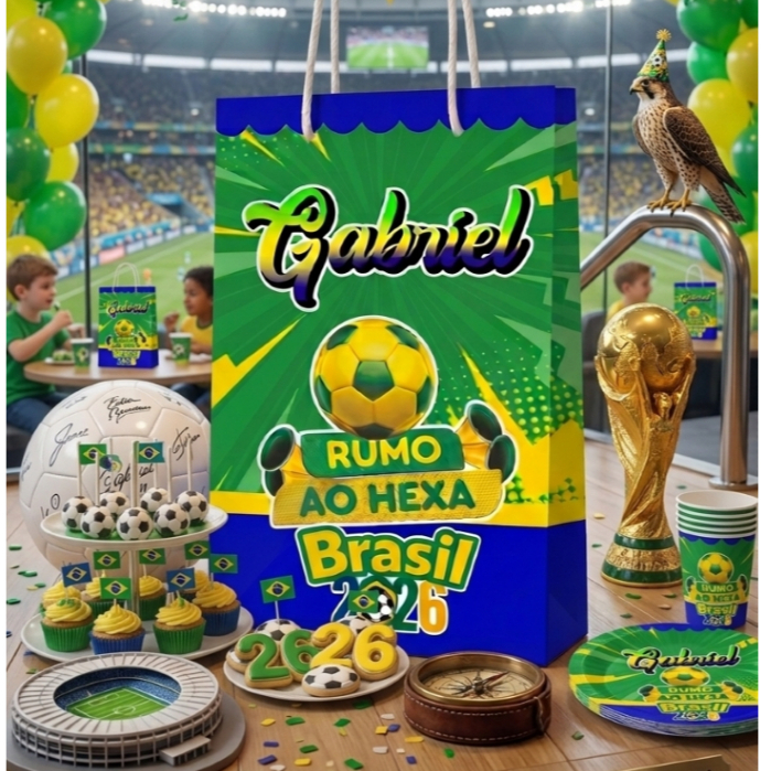 Sacolinha (P) Copa do Mundo 2026 Brasil Personalizada | Sacola Copa 2026 Brasil | Lembrancinha Festa Futebol