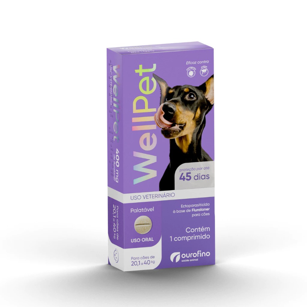 ANTIPULGAS CARRAPATOS SARNAS WELLPET PARA CAES DE 20,1 A 40KG 400MG OUROFINO