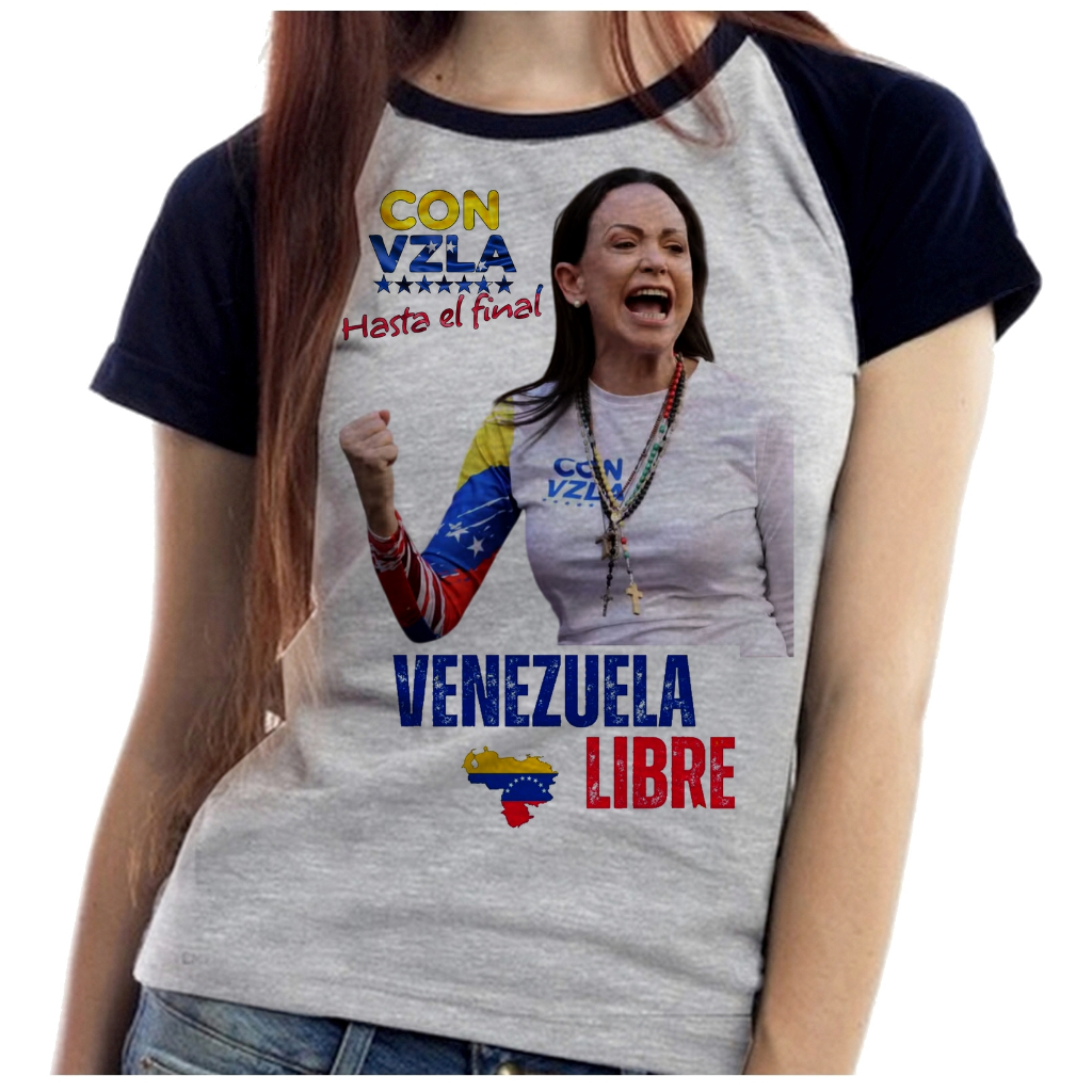 Baby Look Blusa Feminina ou Camiseta Unissex Maria Corina Machado Venezuela
