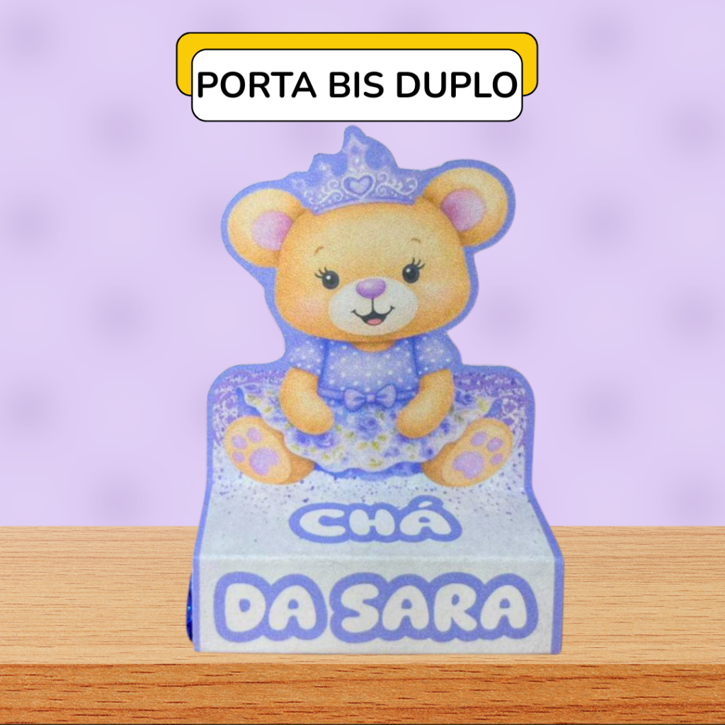 Kit Porta Bis Duplo Personalizado Festa Chá Ursinha Princesa Lilás - Lembrancinha Decoração