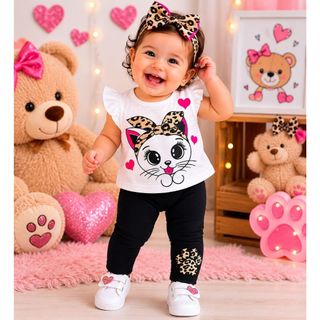 Conjunto para Bebê Menina Calça e Blusa Estiloso Moda Blogueirinha Fofo