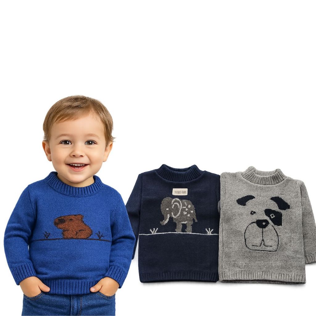Kit 3 Blusas Lã Infantil Sueter Tricô Premium 0 a 6 anos