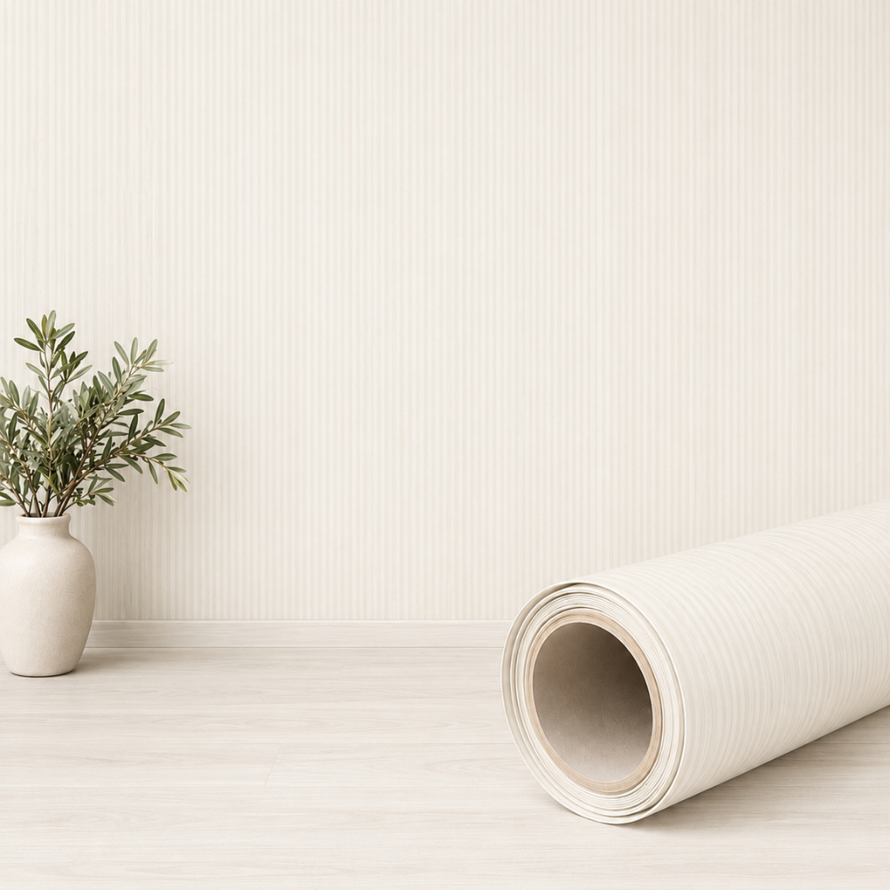 Papel de Parede Linho Creme 45cm x 10m Autoadesivo Lavável Textura Linho Sala Quarto Decorativo
