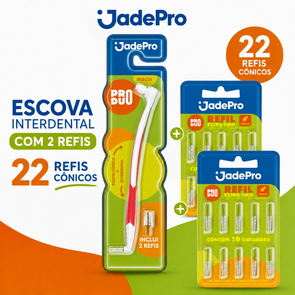 Escova Interdental com 2 Refis + 2 KITS c/ 10 Refis cada JADEPRO (total 22 Refis Cônicos)