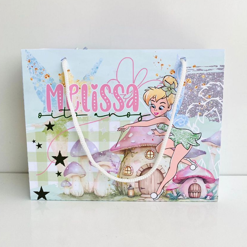 Kit Sacolinha Personalizada Tinker Bell Sininho Lembrancinha Surpresa Festa Infantil Aniversário 20x15x6cm