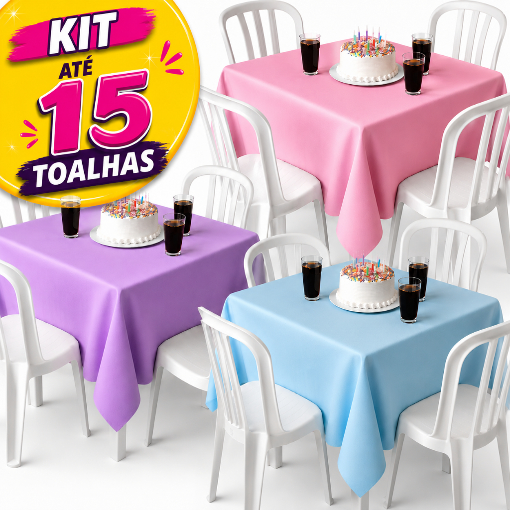 Kit 15 Toalhas TNT 1,40x1,40 Grande com Caimento 5 a 15 Unidades Cores Vivas para Festas Aniversário