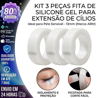 KIT 3 PEÇAS Fita Silicone Gel para Extensão Cílios Pele Sensível 13mm BRACO（Branco em ar…