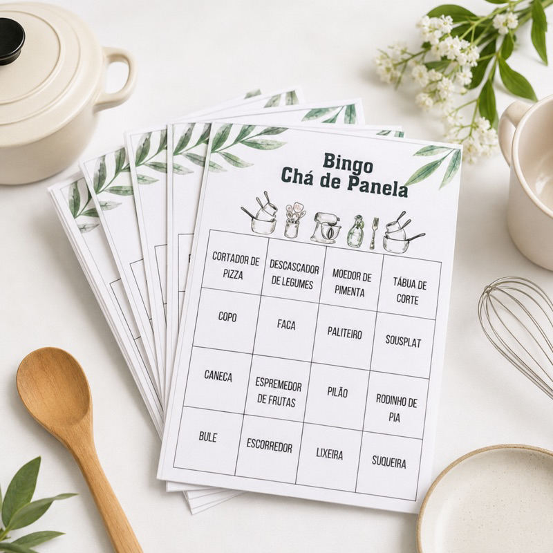 Cartelas Bingo Chá de Panela Personalizado | Lembrancinha Chá de Cozinha | Brincadeira Chá de Casa Nova