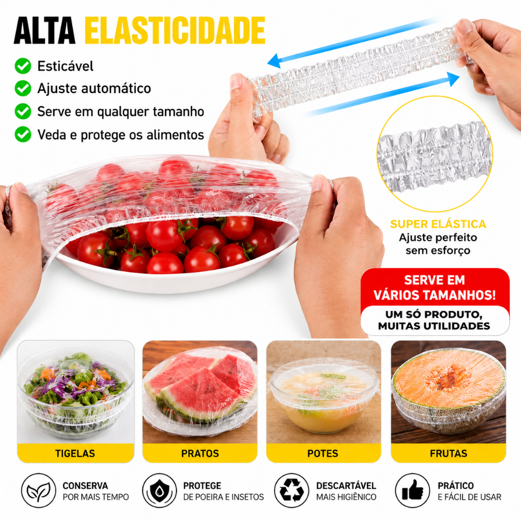 Kit 100/200/300/400 Tampas Elásticas Descartáveis Para Alimentos Potes Pratos Geladeira