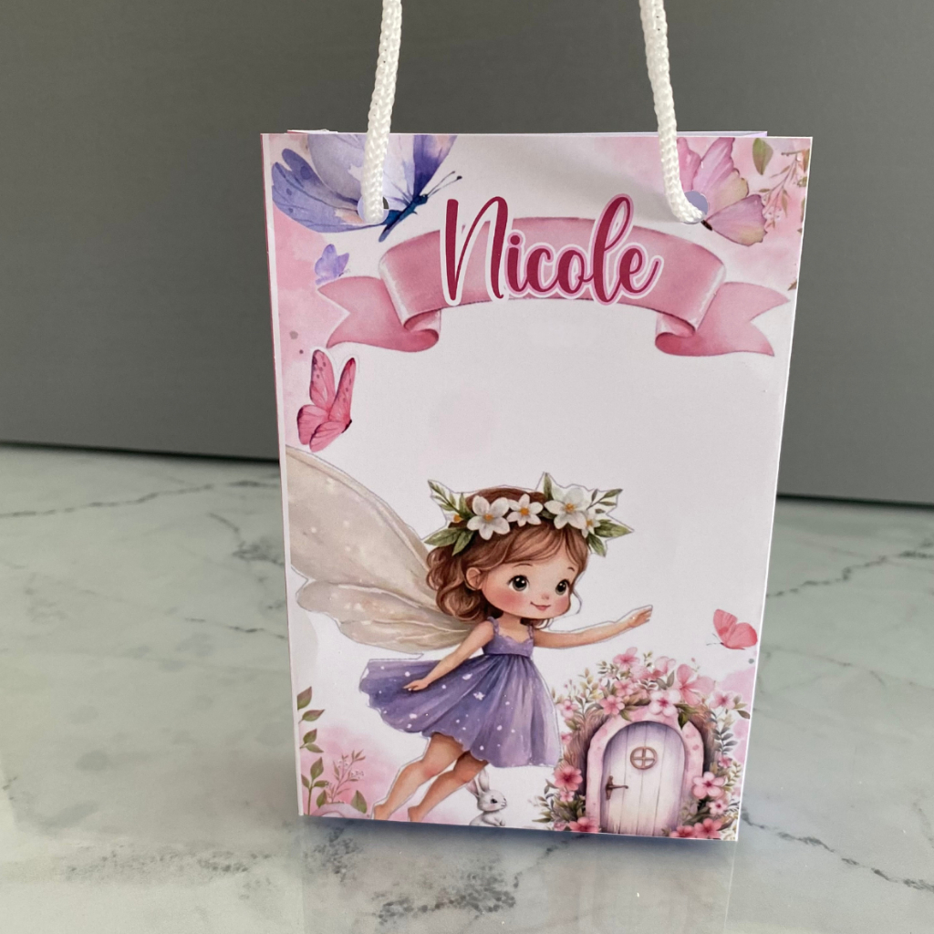 Kit Sacolinha 10|15|20 Personalizada Fada Borboleta Festa 10x15cm | Lembrancinha, Embalagem, Kit Presente com Alça