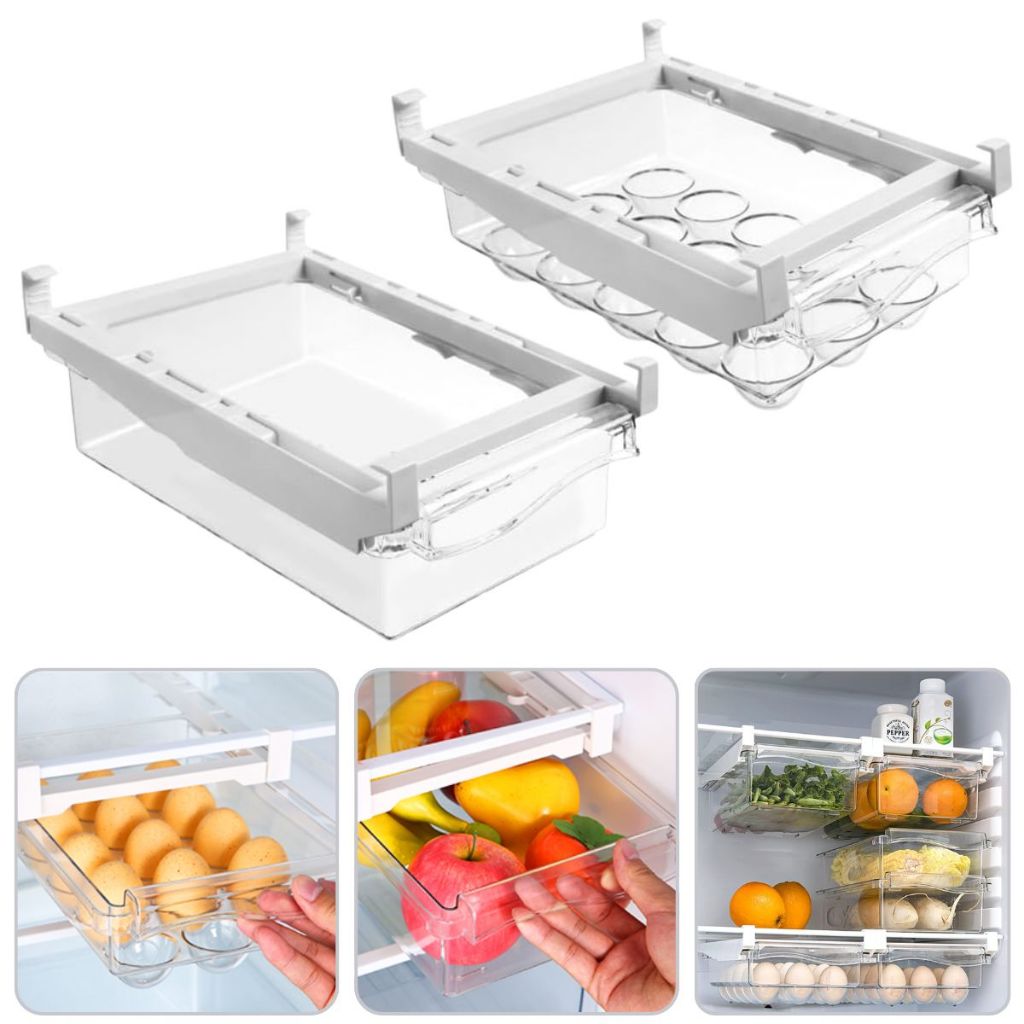 Kit 2 Gaveta Organizadora Geladeira Porta Ovos Frutas Legumes Cesto Suspenso Cozinha Transparente