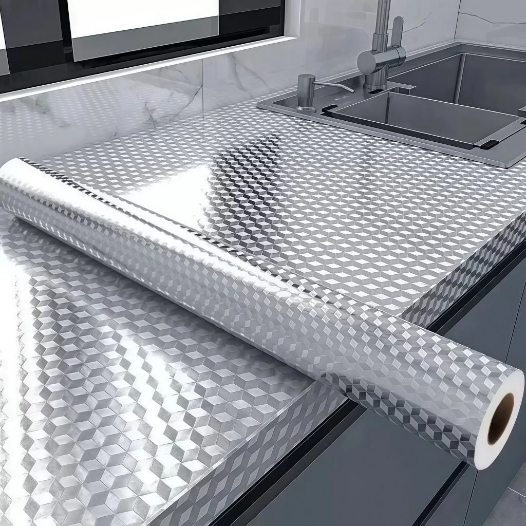 Papel de Parede Adesivo de Alumínio para Cozinha – Lavável, Resistente à Água e Óleo