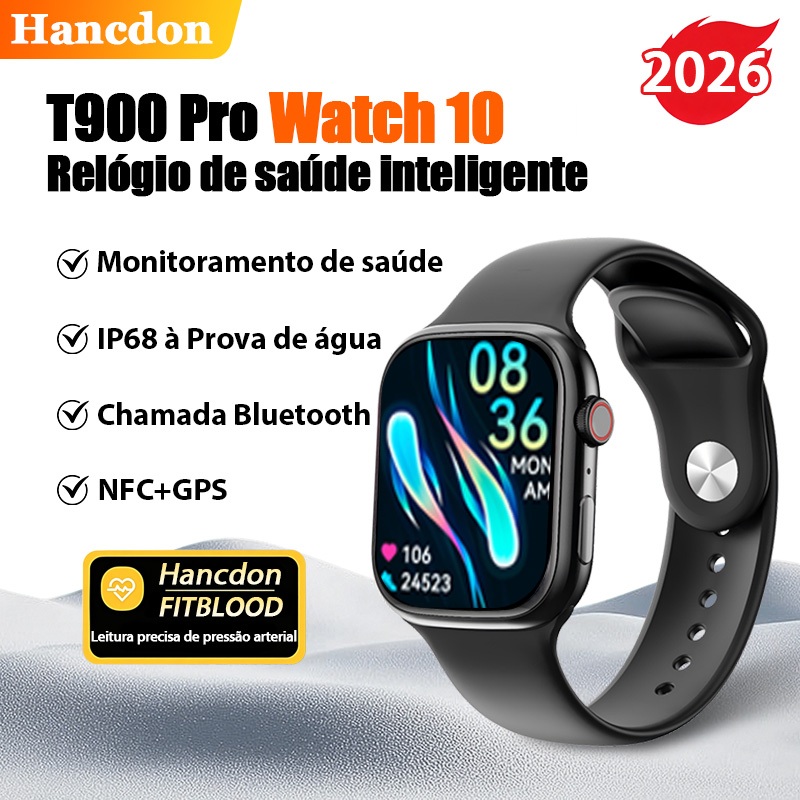 Relógio Inteligente feminino masculino Hancdon Smart Watch 10 NFC/GPS 2.01"AMOLED Chamada Bluetooth IP68 à Prova de água