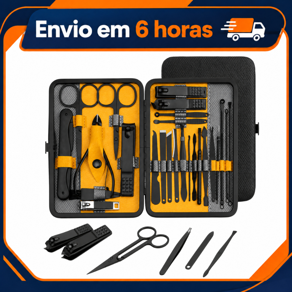 Kit Manicure Pedicure Profissional 25 Peças Estojo Alicate Unha Aço Inox