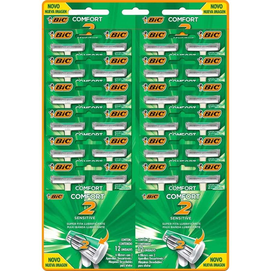 24 Aparelhos de Barbear Bic Comfort2 Verde para Pele Sensível