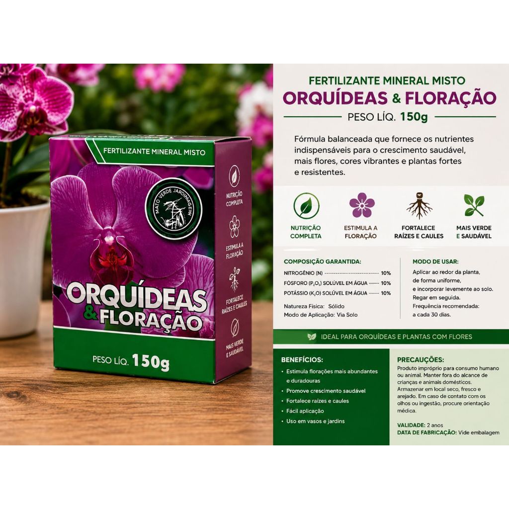 FERTILIZANTE ORQUÍDEAS FLORAÇÃO KIT 2 UNIDADES PRODUTO MATO VERDE JARDINAGEM