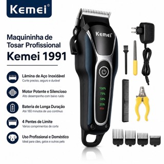 Máquina de Tosa Pet Profissional Kemei KM-1991 Sem Fio Cães Gatos Aparador de Pelos
