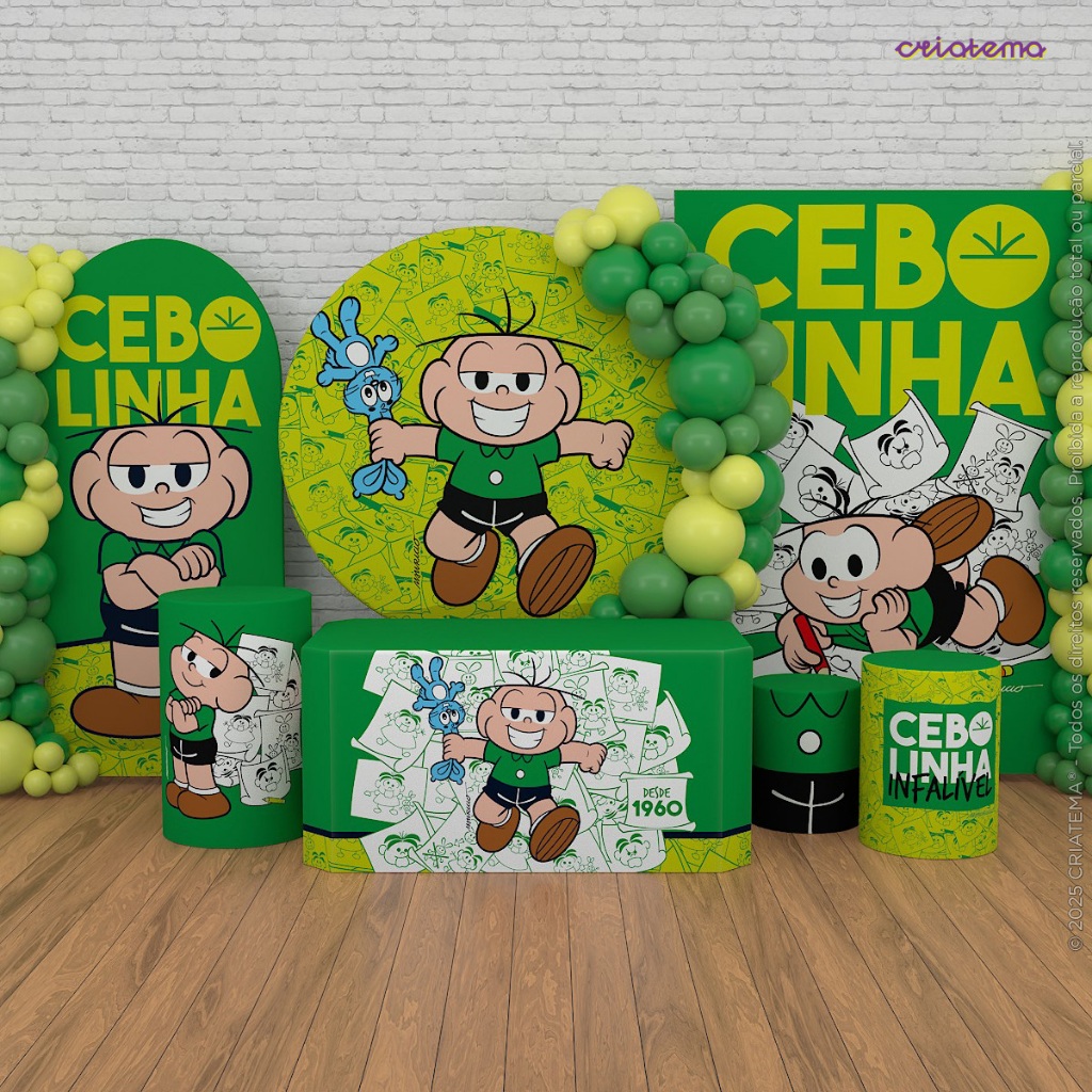 Painel Festa Cebolinha e Capas Decoração Turma da Mônica Aniversário Sublimado Em Tecido - Produto Oficial
