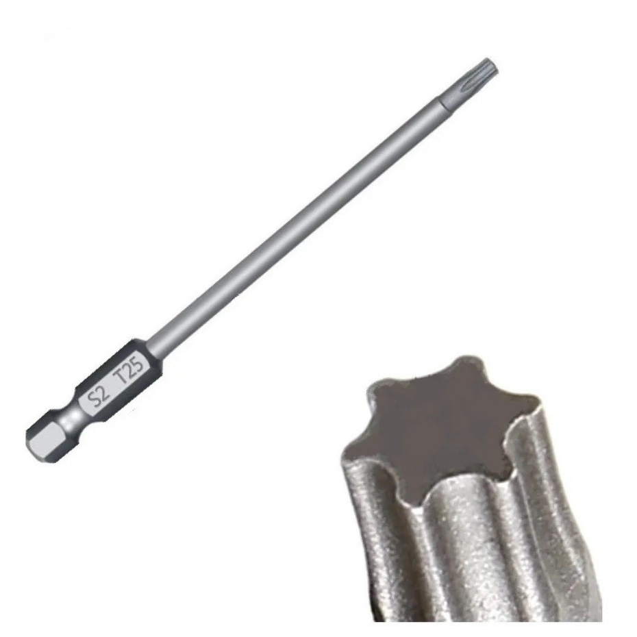 Pontas Bits Torx Longo Com Imã T25 100mm P/ Parafusadeiras.