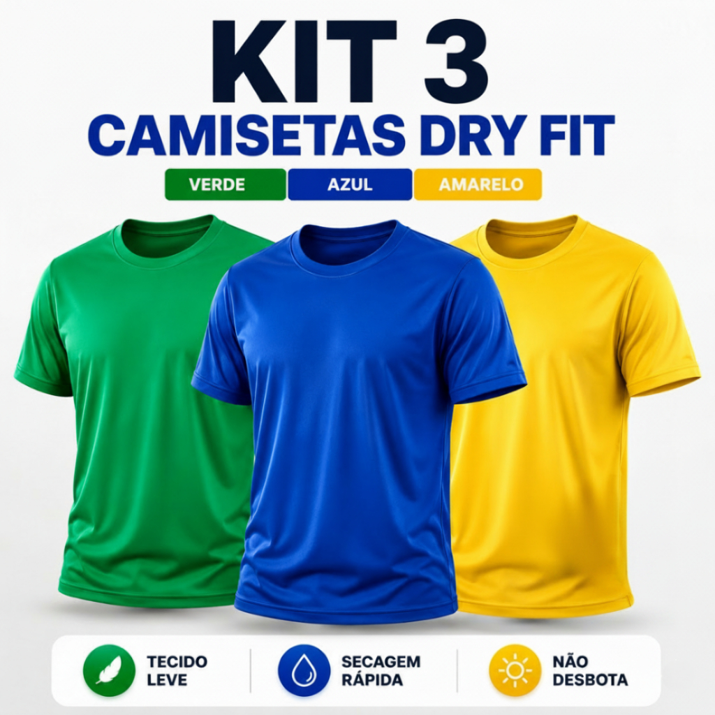 Kit 3 Camisas Dry Fit Academia Masculino Tecido Leve Treino Musculação Camiseta Esportiva Premium
