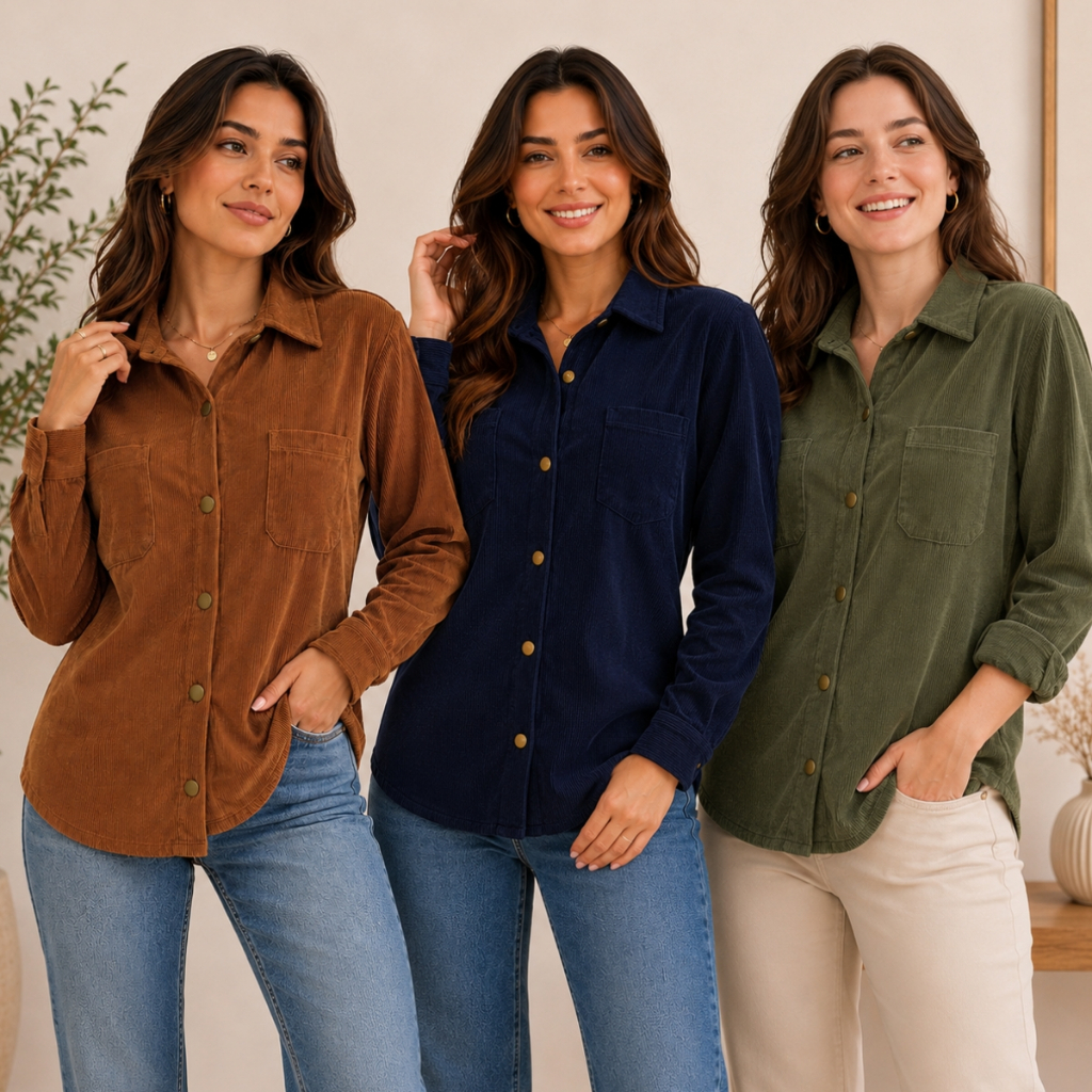 Camisa Feminina Colete Veludo Manga Longa Com Botões E Bolso Casual Inverno Frio Moda Casual Elegante Premium
