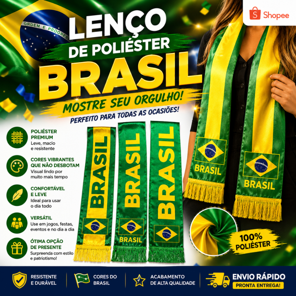 Cachecol do Brasil Unissex Futebol Copa do Mundo Tamanho Único Lenço Torcida Confortável Portátil