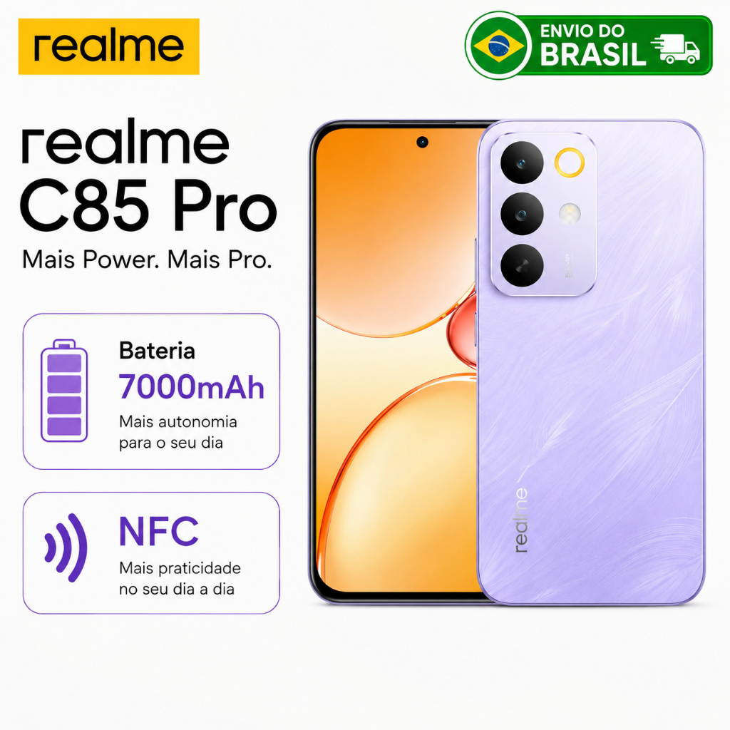 Smartphone Realme C85 Pro 4G 256GB NFC Tela 120Hz 8GB RAM Câmera 50MP Desbloqueado