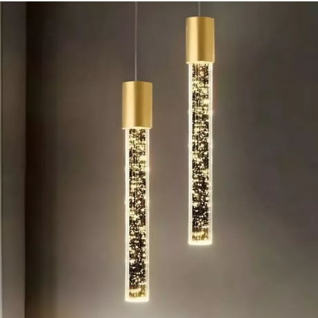 Pendente Dourado 50cm Cristal Bolhas Redondo 5w Redondo Bivolt LED 3 Cores