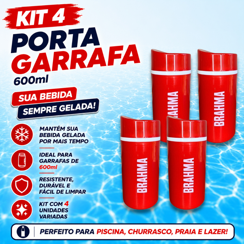 Kit 4 Porta Garrafa 600ml Brahma Chopp Suporte Camisinha Cerveja Térmico