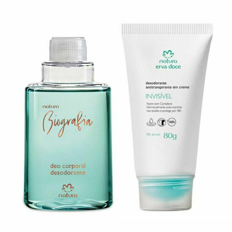 Kit Refil Desodorante Corporal Biografia Feminino 100ml + Desodorante Antitranspirante em Creme Erva-Doce 48h Natura