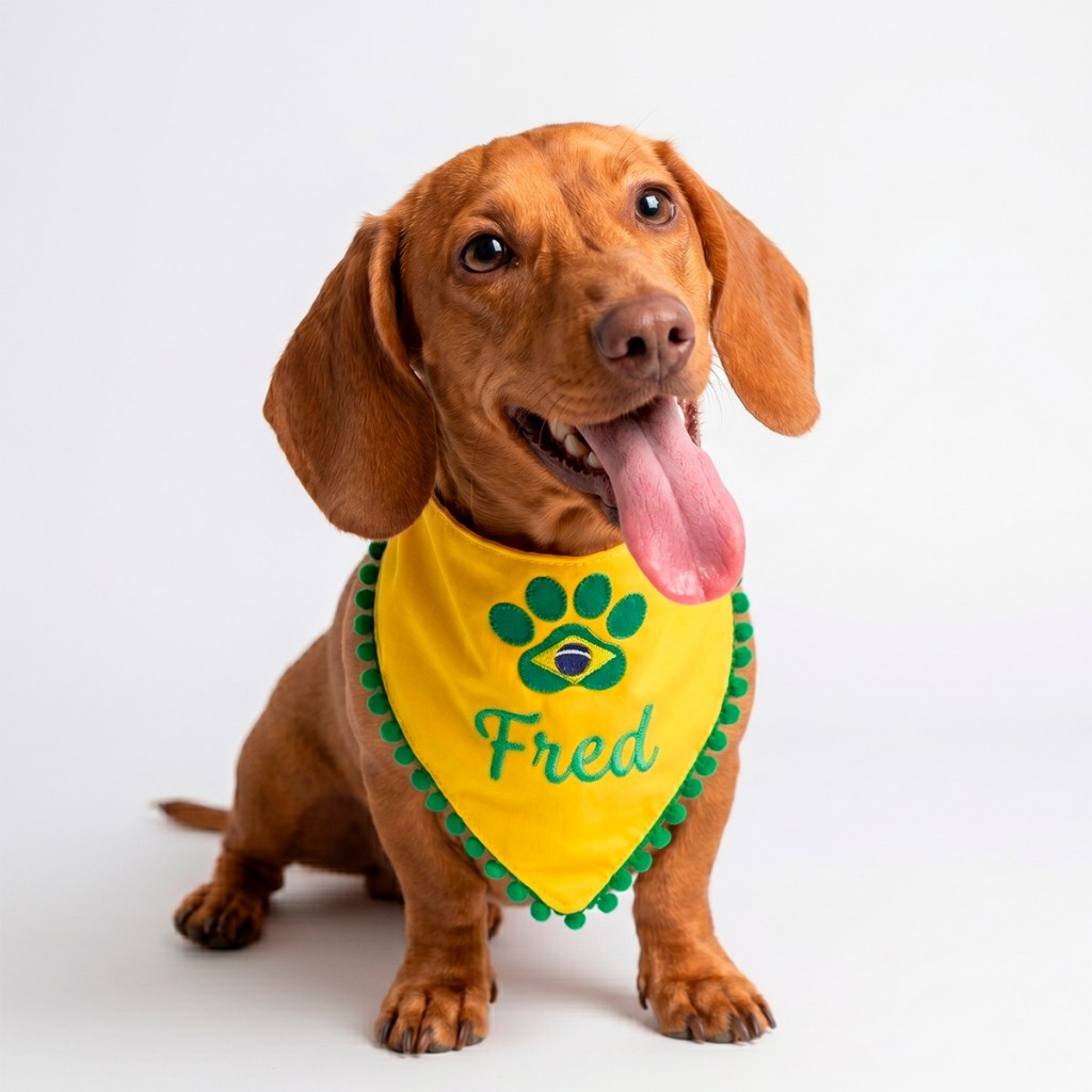 Bandana Pet Ajustável Personalizada Em Micropercal Forrado Temática Copa Com Botão Pressão