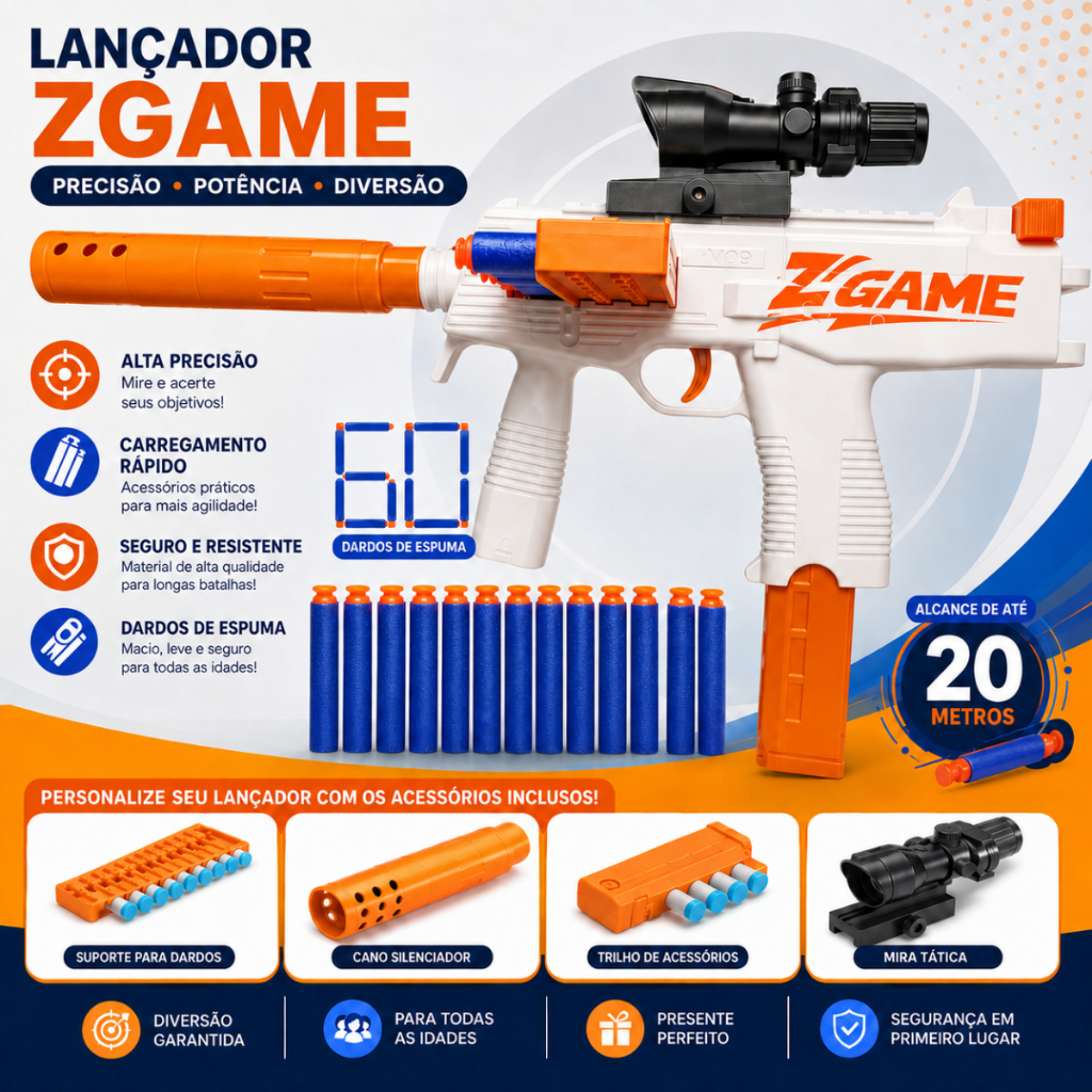 Pistola Lança Dardos Estilo Nerf Com Mira 60 Refil Infantil