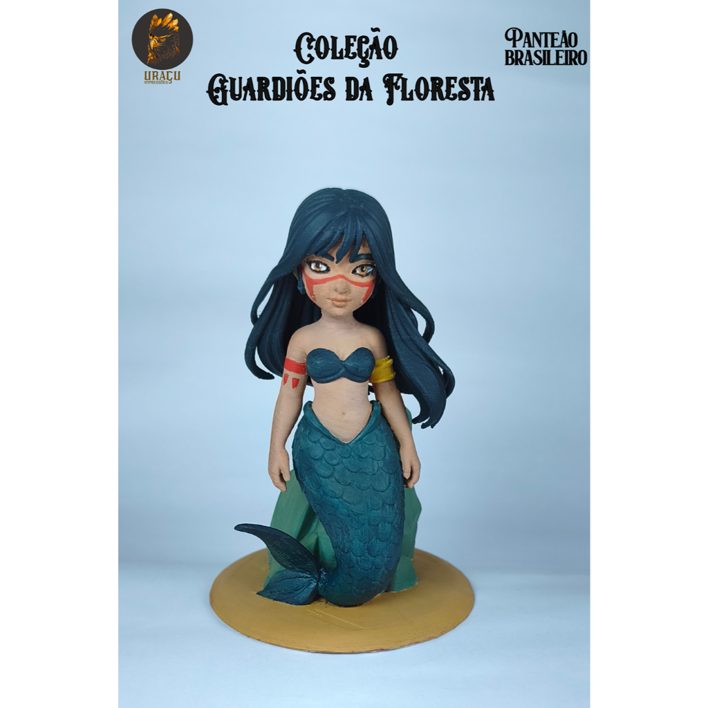 Boneco Miniatura Lenda da Iara impressão 3D Folclore Brasileiro plástico PLA pintura a mão