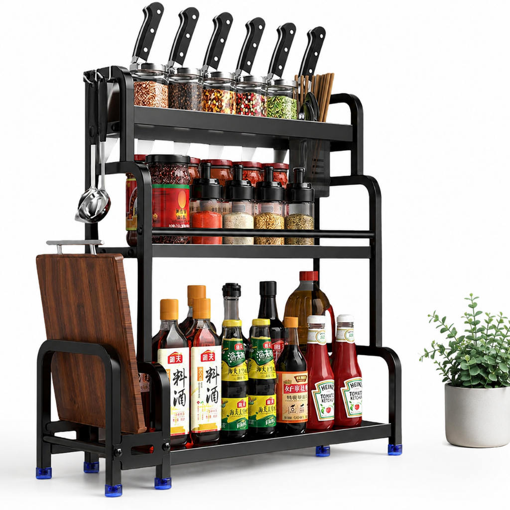 Porta Temperos Organizador Cozinha com Suporte para Facas e Tábua