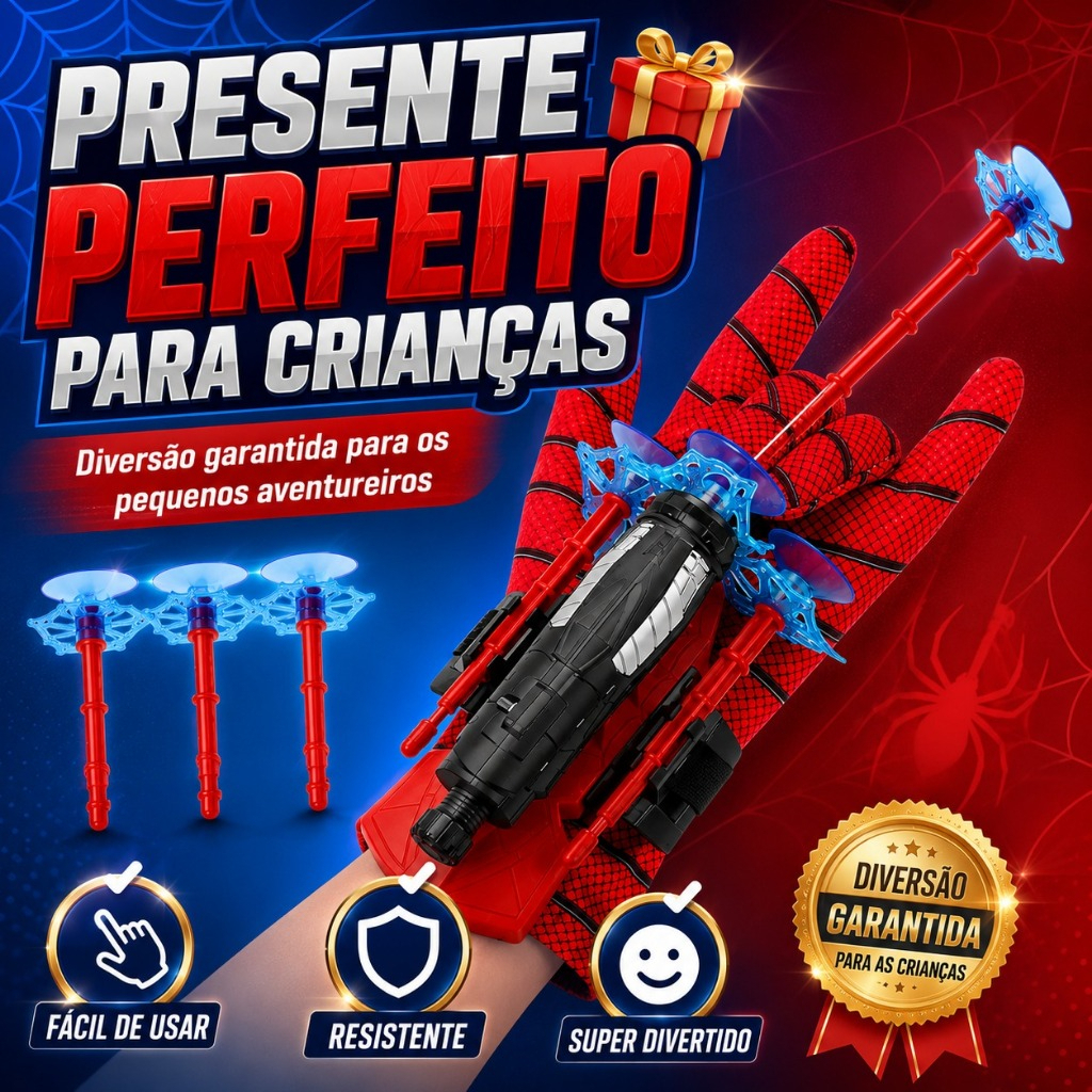 Luva Lança Dardos Homem Aranha Infantil Brinquedo Spider Man Herói Lançador Teia Ventosa