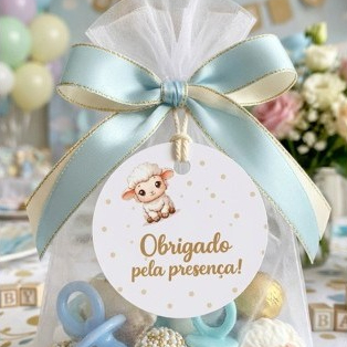Tag Ovelhinha para Lembrancinha Chá de Bebê Neutro / Chá Revelação – Obrigado pela Presença – Decoração Delicada