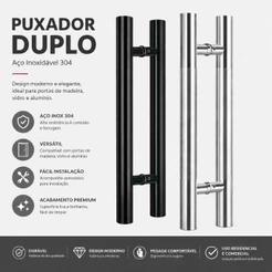 Puxador Porta Pivotante Madeira Vidro Portão Redondo 60cm/100cm Aço Inox 304 Escovado Cor Prata Yesop