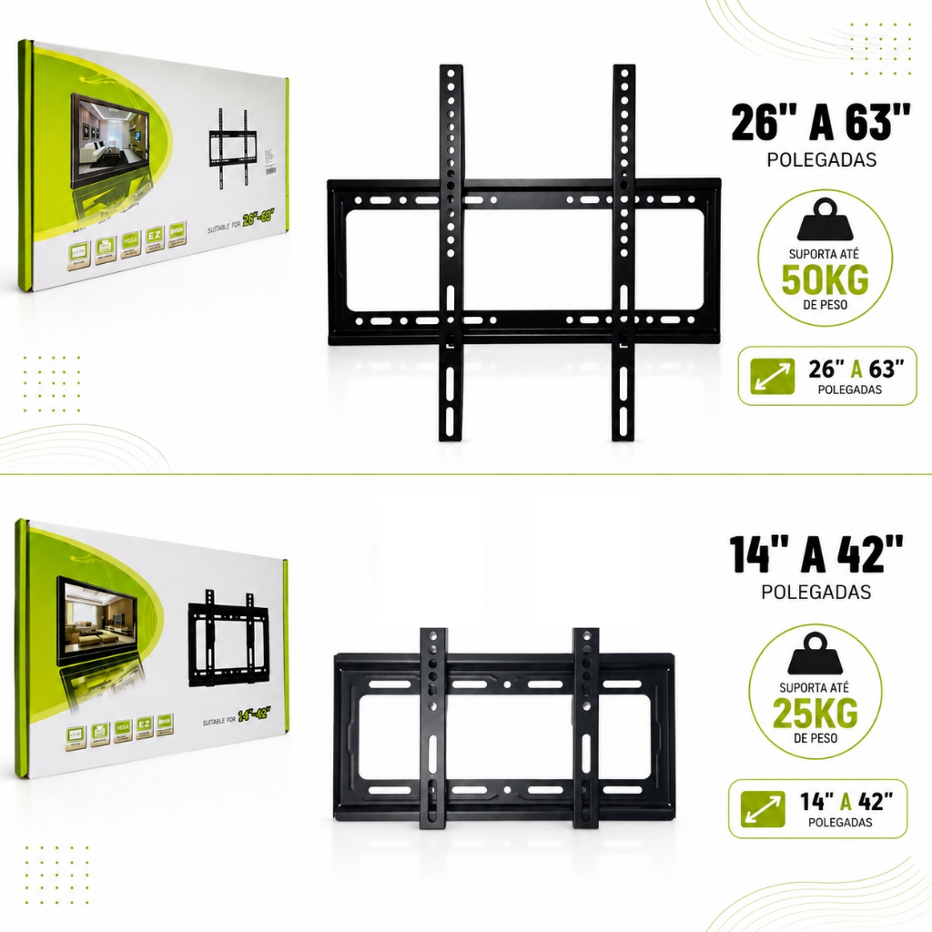 Suporte Tv Fixo de 14 a 42/ 26 a 63 Polegadas LED Parede Preto LCD Painel Smart