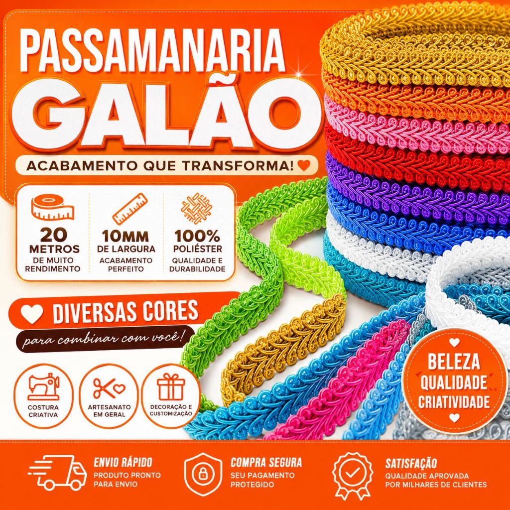 Passamanaria  - Fita Galão - Rolo C/ 20 Metros Diversas Cores - 91 - Nybc