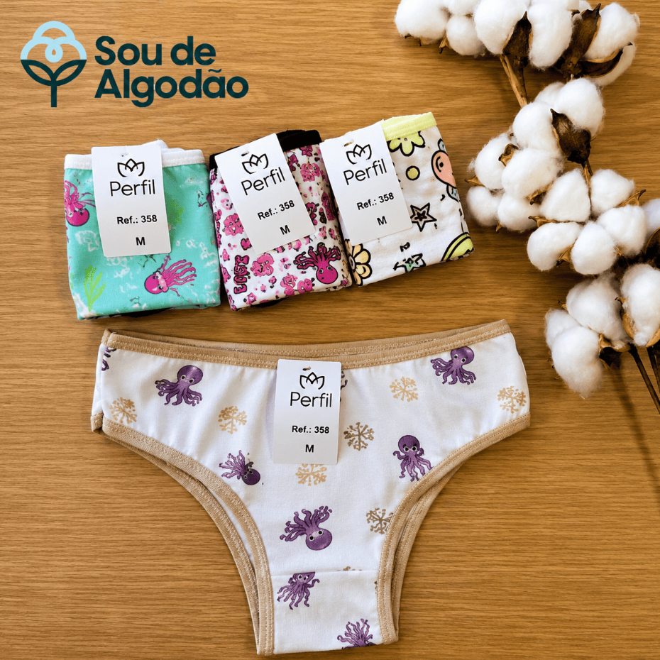 Kit 4 Calcinhas Estampadas Infantil Menina 2 a 8 anos Criança Algodão Cotton Tanga Confortável