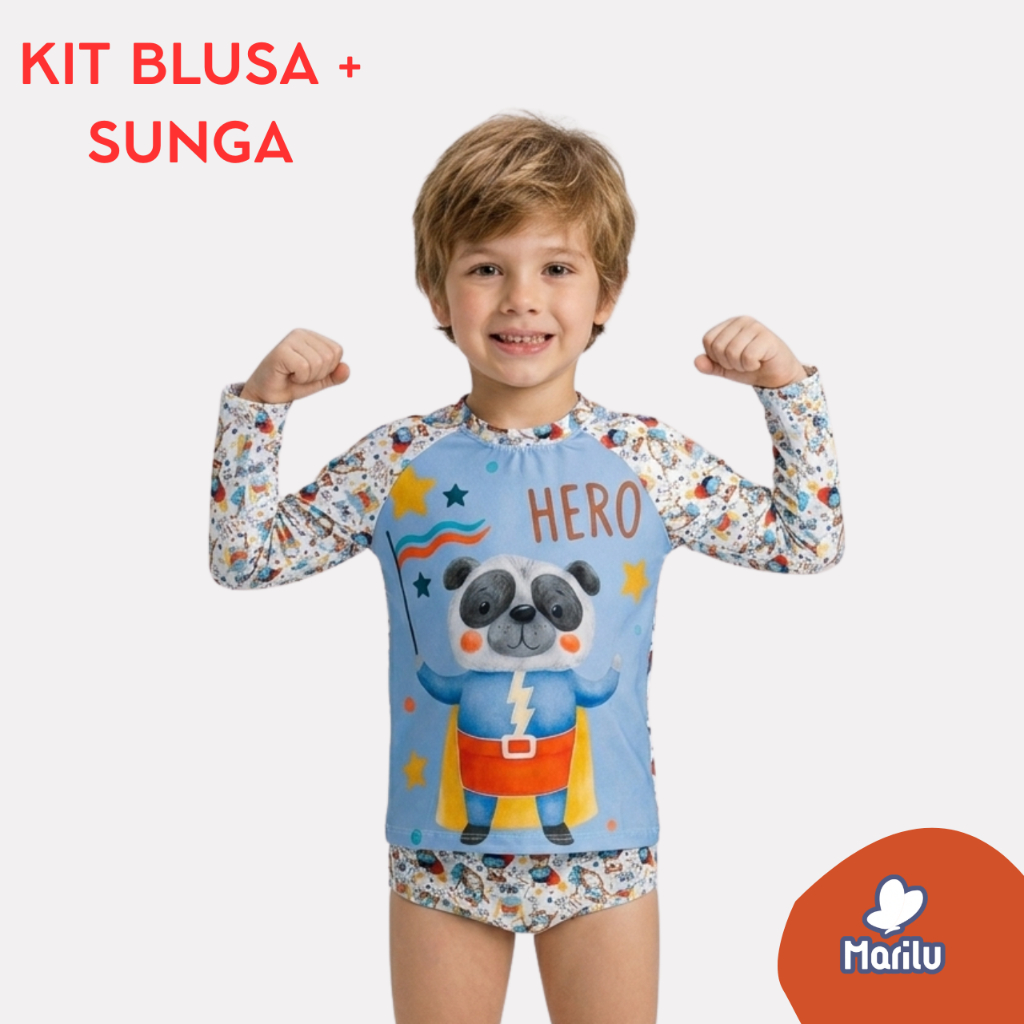Conjunto de banho roupa praia infantil masculino natação menino proteção uv camisa e sunga piscina solar estampado