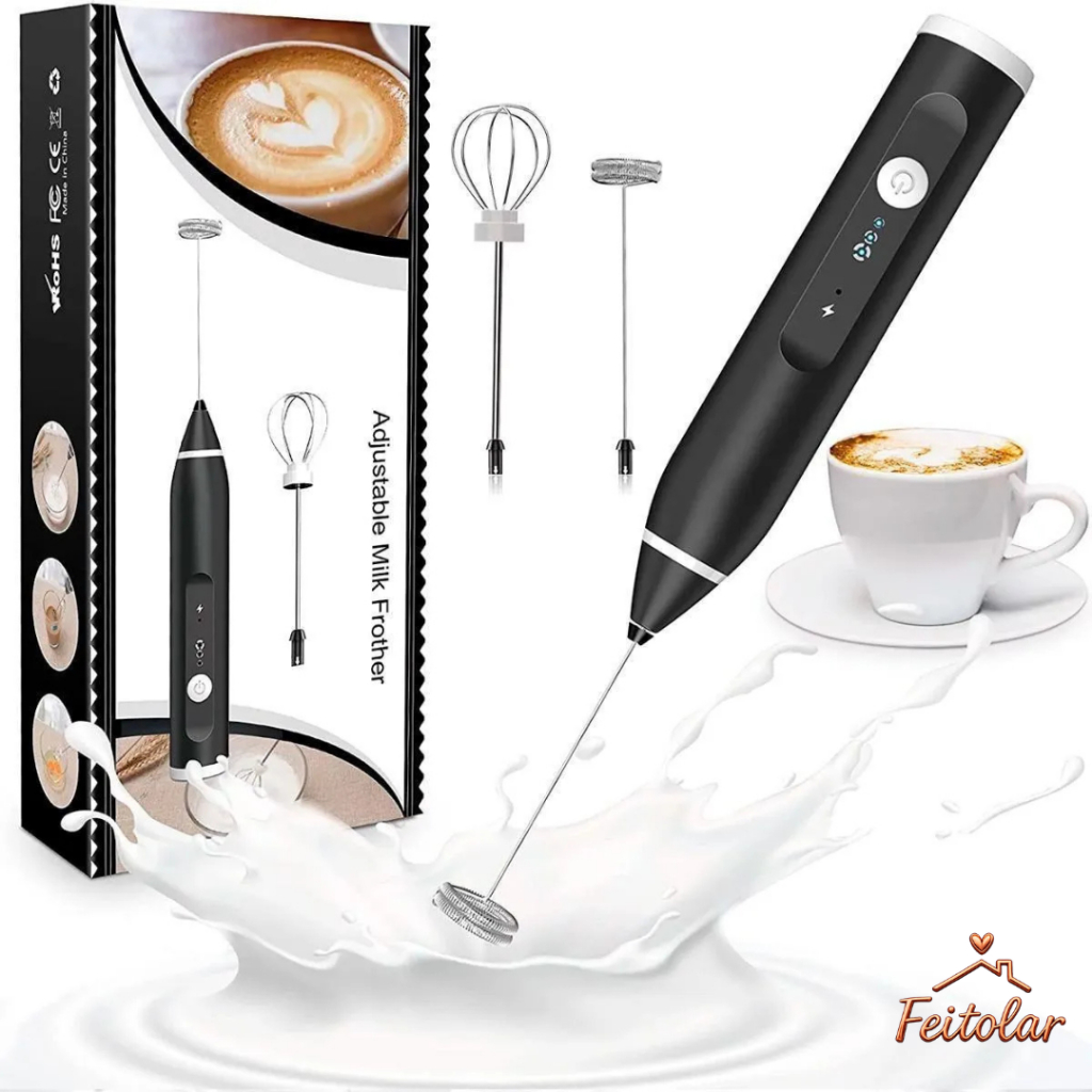 Mixer Elétrico Portátil Recarregável 3 Velocidades Batedor Para Cafés Bebidas Ovos Massa Bolo