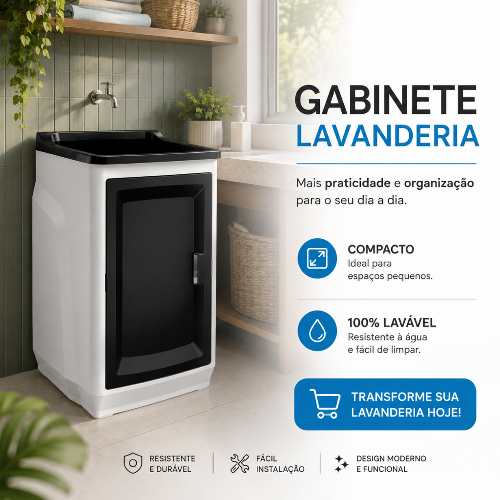 Gabinete Com Tanque Astra Gabinete Lavanderia Armário Plástico Tanque 22L Gabinete Pequeno Preto