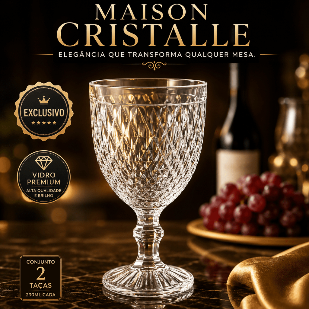 Maison Cristalle™ | Conjunto 2 Taças de Vinho Bico de Abacaxi 230ml Vidro Premium Elegante