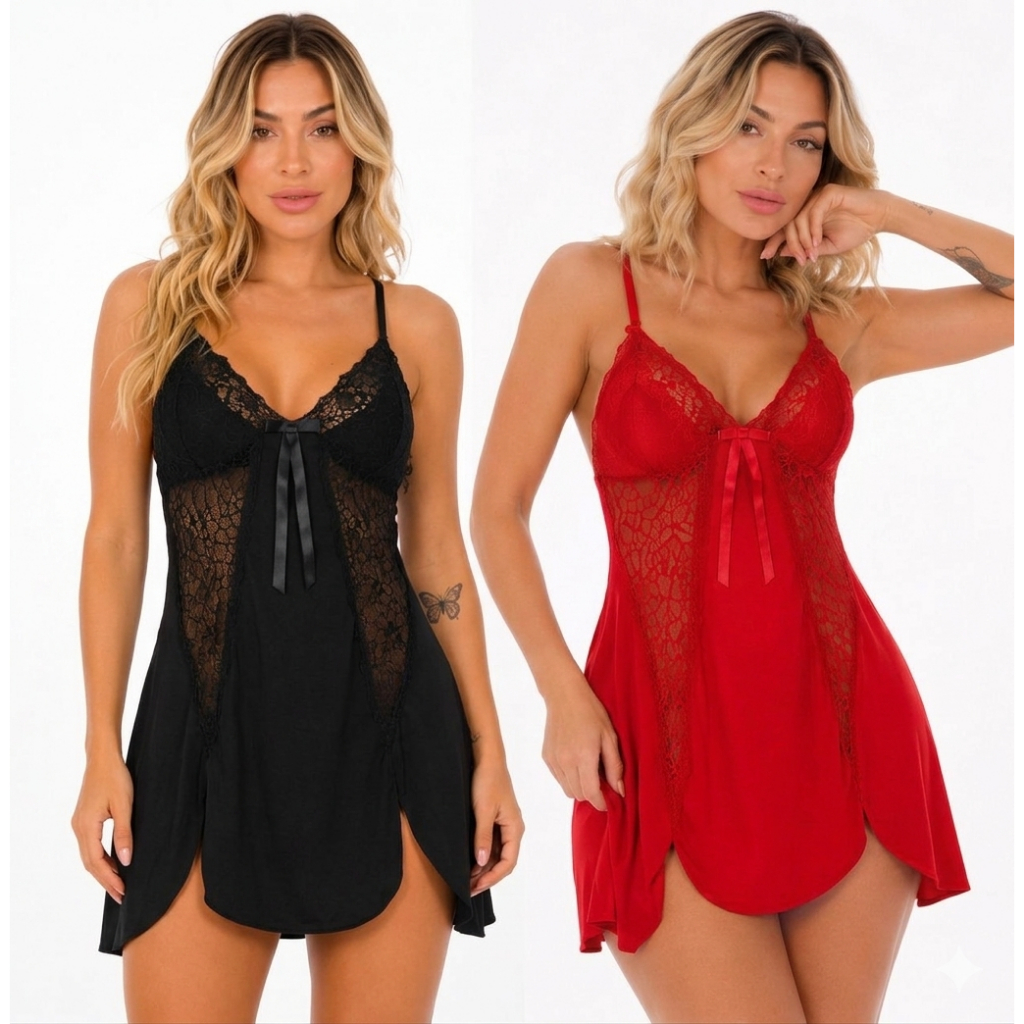 Kit 2 Camisola de Renda Sem Bojo Pijama Feminino Roupa de Dormir