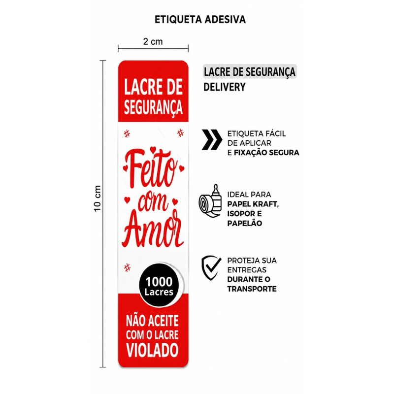 1 Rolo de 1000 Etiquetas - Lacre Delivery Entregas Comidas Doces Bolos Ifood Uber Eats Rappi - 100x20 - Adesivo Hotmelt